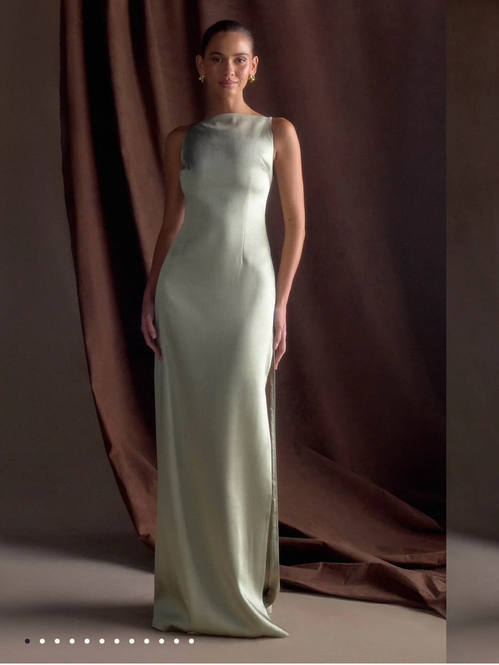 Meshki NWT Sleeveless Satin Gown in Pale Sage